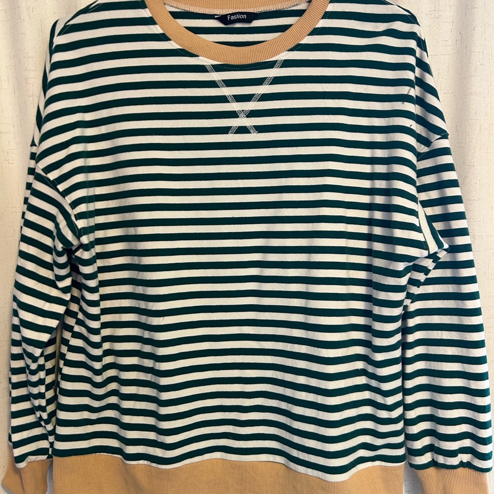 Striped Green and White crewneck